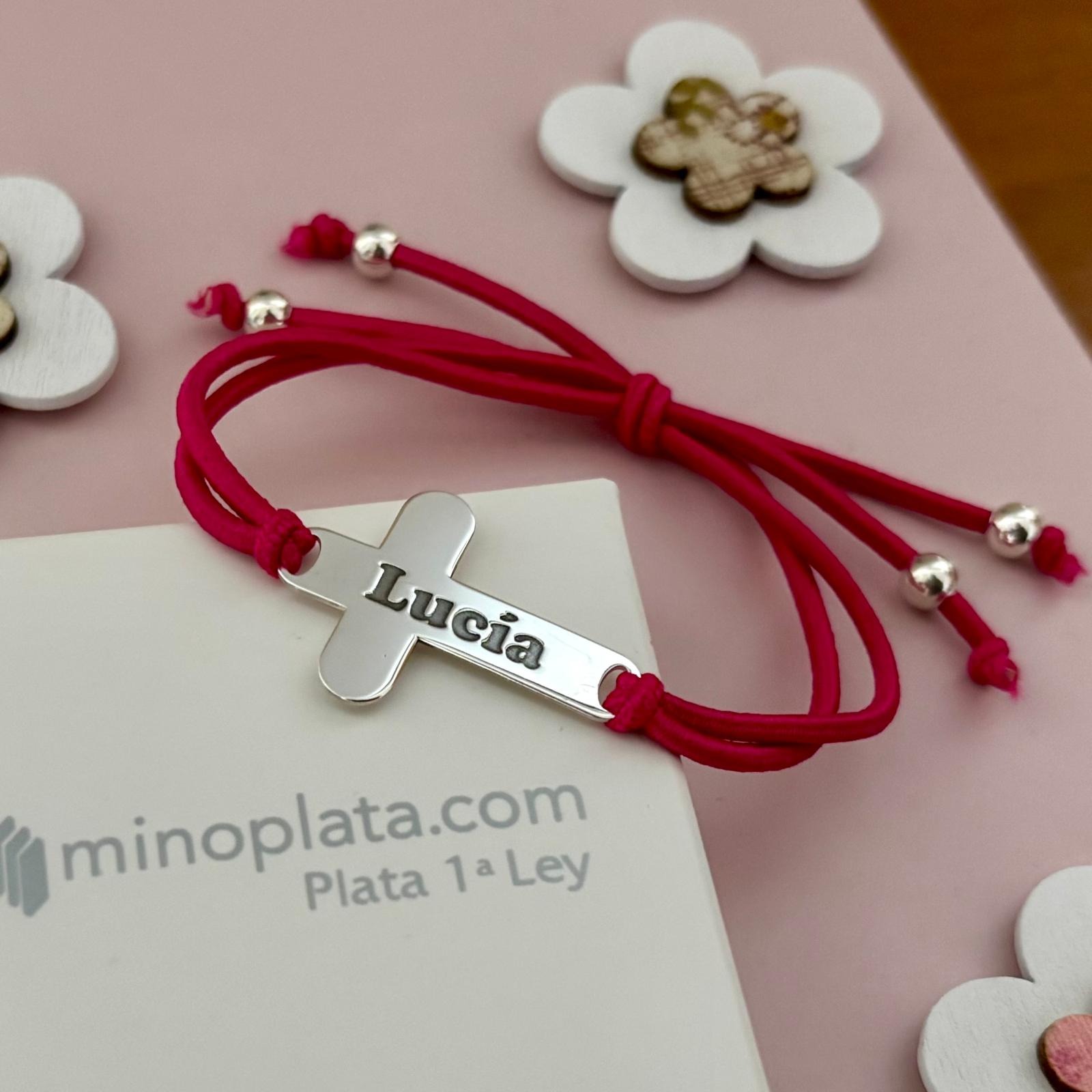 Pulsera goma y cruz de Plata personalizada 2